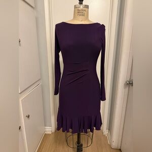 LAUREN Ralph Lauren Purple Dress with Front Ruching and Ruffle Hem size 6